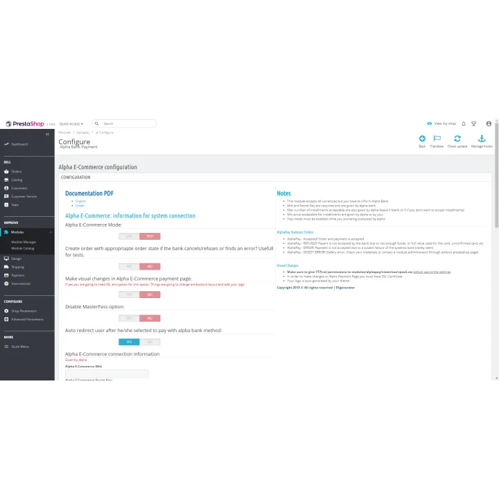 AlhaPay PrestaShop module Payments via Alpha Bank | 01generator.com