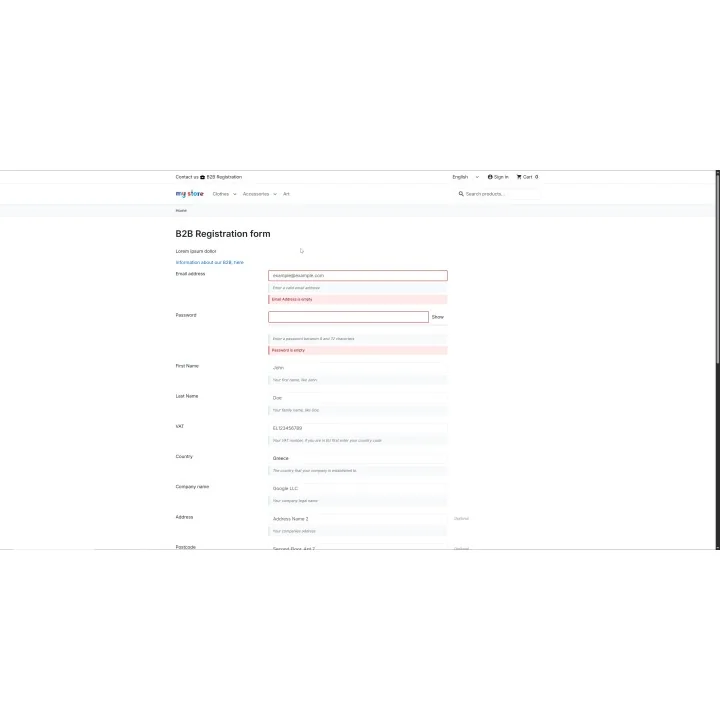 B2B Registration & Approval Form for PrestaShop | 01generator.com