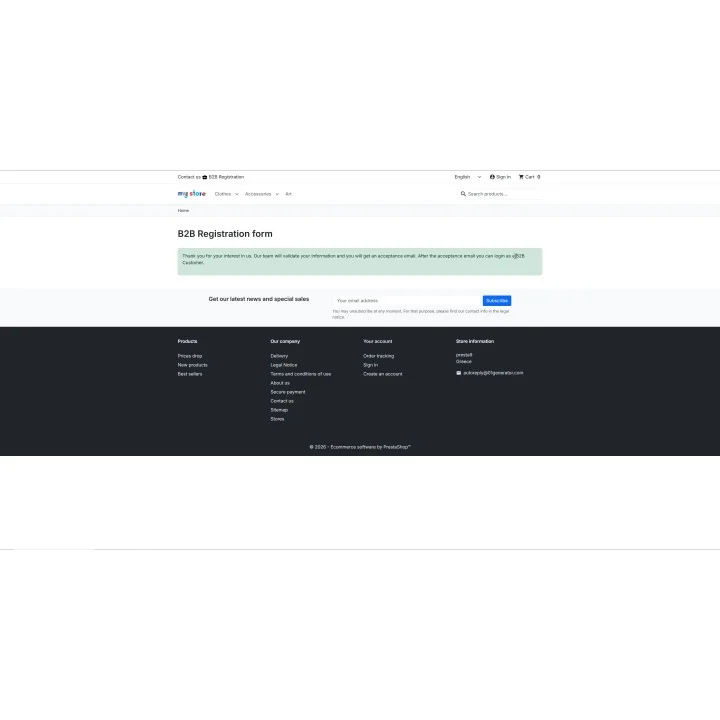 Φόρμα Εγγραφής B2B και έγκριση για PrestaShop | 01generator.com