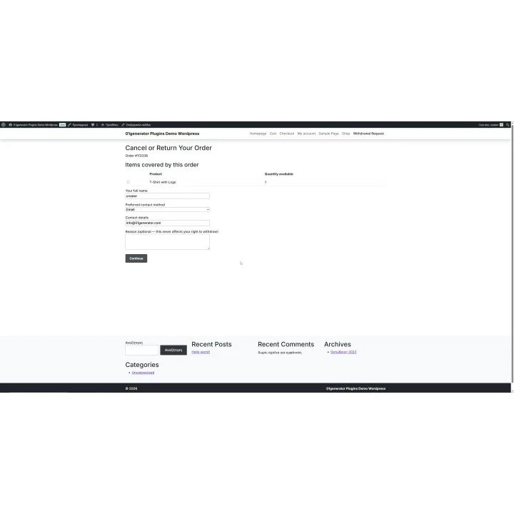 Return & Withdrawal Policy Button for WooCommerce | 01generator.com