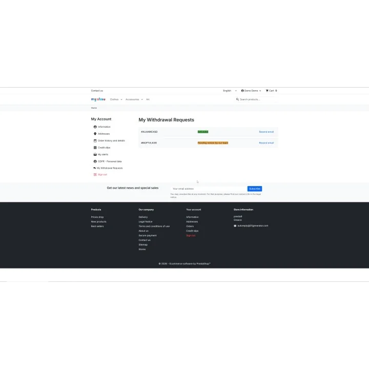 Κουμπί Υπαναχώρησης / Επιστροφών για PrestaShop | 01generator.com