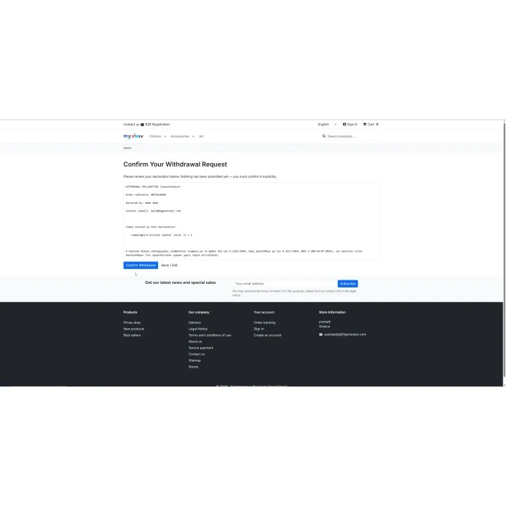 Return & Withdrawal Policy Button for PrestaShop | 01generator.com