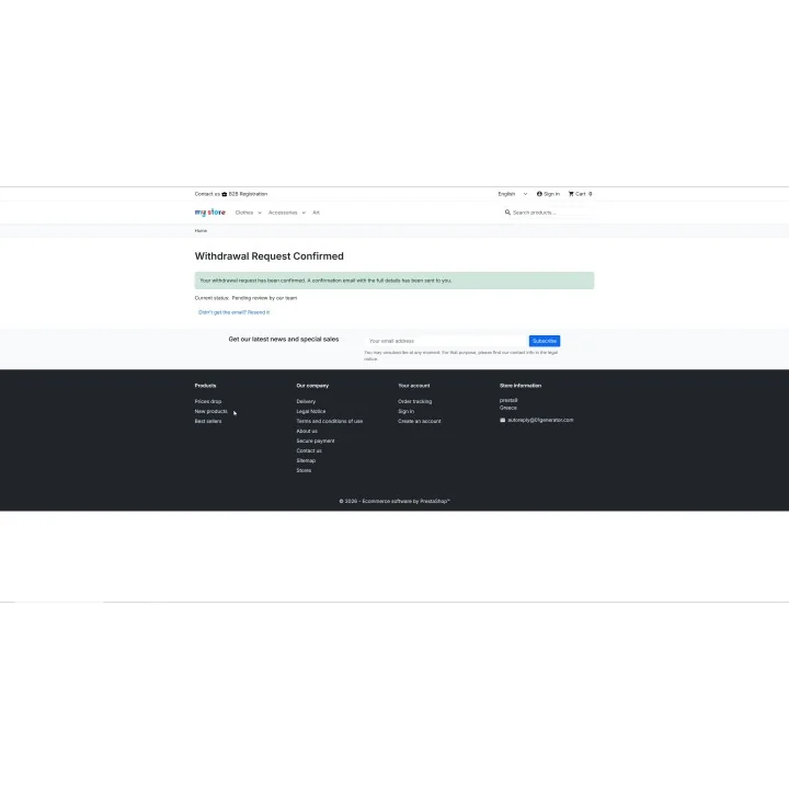 Κουμπί Υπαναχώρησης / Επιστροφών για PrestaShop | 01generator.com
