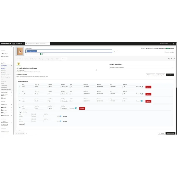 Product Options Configurator for PrestaShop | 01generator.com