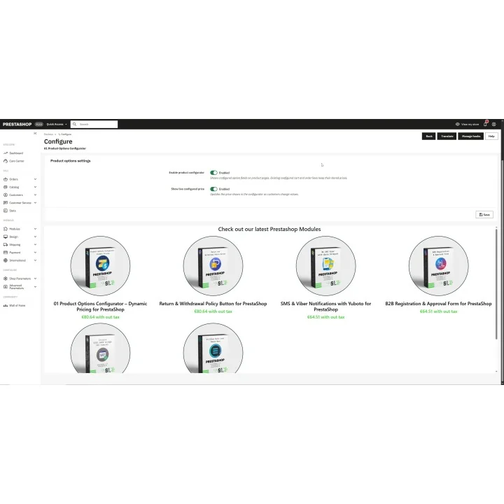 Product Options Configurator for PrestaShop | 01generator.com